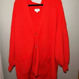Aerie Oversized V-Neck Button Cardigan Sweater - Bright Red/Orange-ish